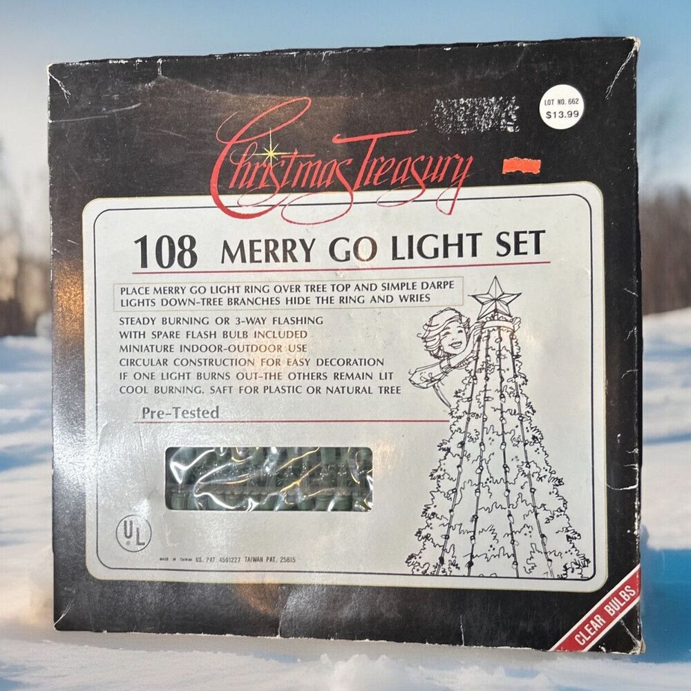 108 Merry Go Light Tree Shaped Lighting Clear Bulbs Vintage Christmas Treasury
